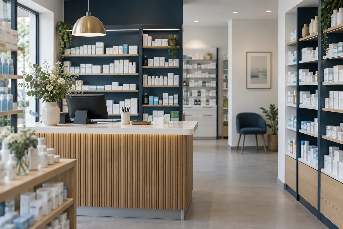 Illustration : intérieur d’une pharmacie